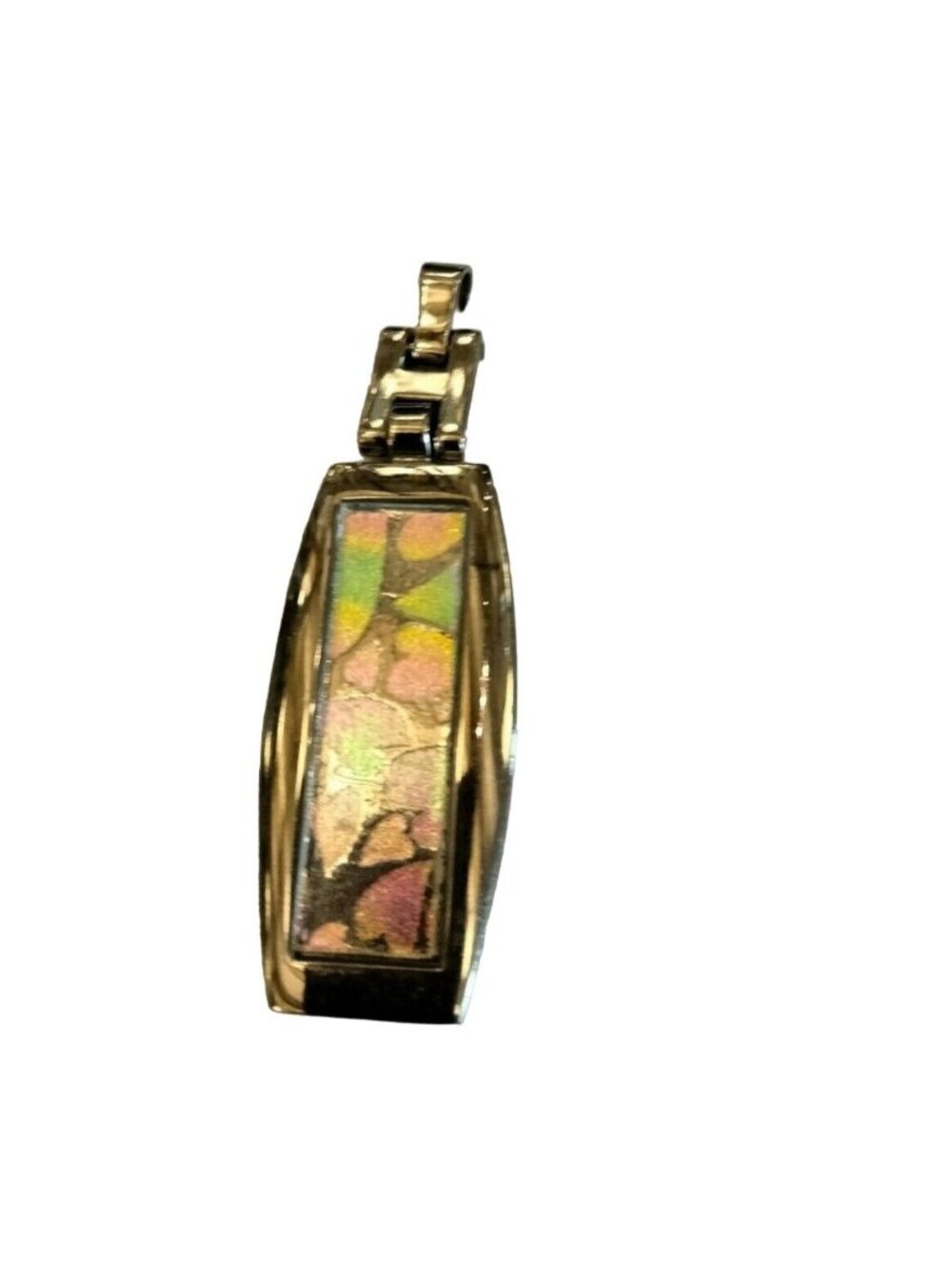 Abstract Mosaic Inlay Pendant Silver Tone Artisan Statement Opalescent Hearts
